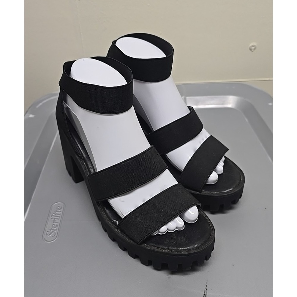 Unionbay Y2K Preppy 90s Black Chunky Platform Ankle Strap Sandals Womans Size 8M